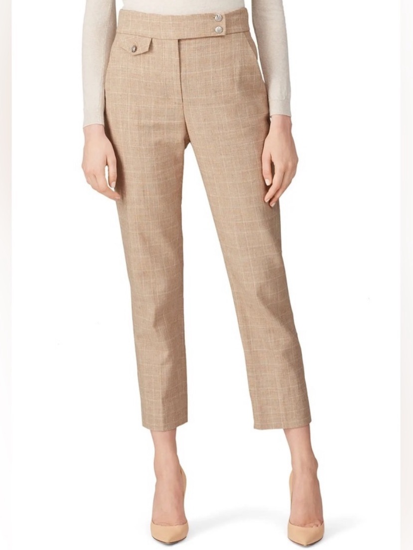 Veronica Beard Linen Blend Khaki Plaid Renzo Cropped Pants Size 16